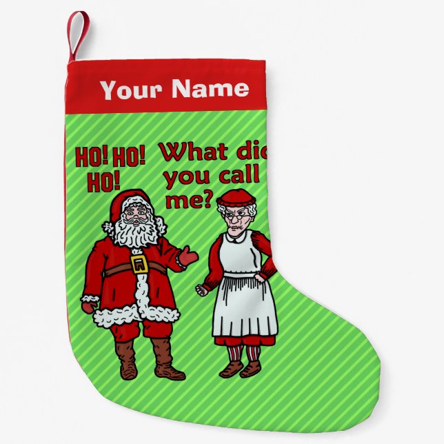 Funny Christmas Santa Claus & Mrs Joke Custom Name Small Christmas Stocking (Front)