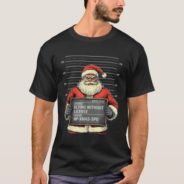 Funny Christmas Santa Claus Mugshot  T-Shirt (Front)