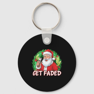 Funny Christmas Santa Claus Santa Barber Get Faded Key Ring