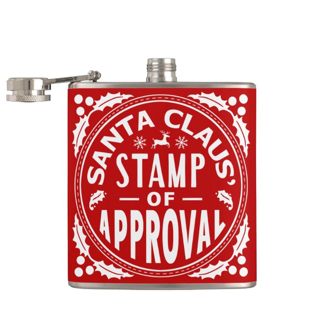 Funny Christmas Santa Claus Stamp of Approval Hip Flask (Opened)