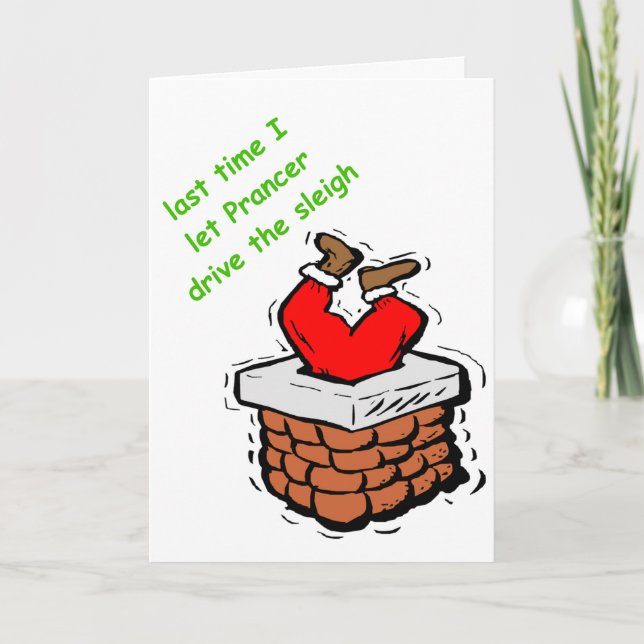 Funny Christmas Santa Claus Stuck Chimney Xmas Holiday Card (Front)