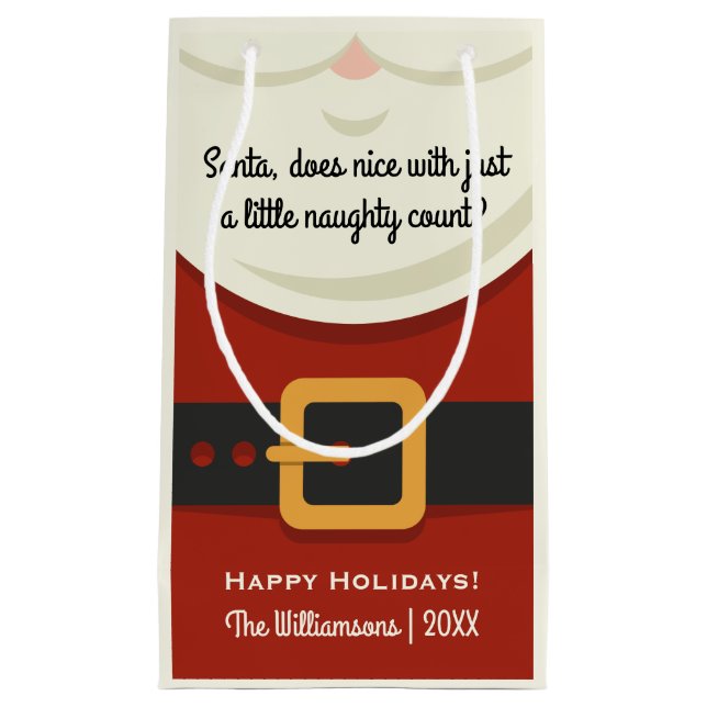 Funny Christmas Santa Claus Suit Naughty or Nice Small Gift Bag (Front)
