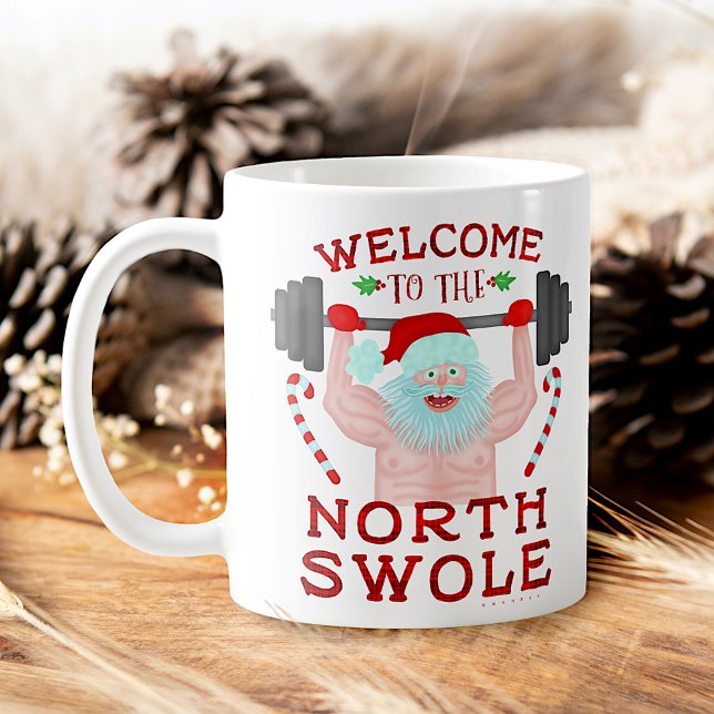 Funny Christmas Santa Claus Swole Weightlifter Coffee Mug (Creator Uploaded)