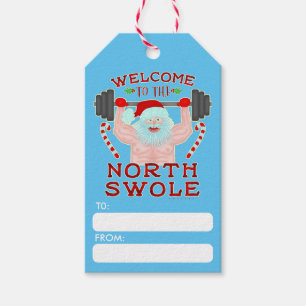Funny Christmas Santa Claus Swole Weightlifter Gift Tags