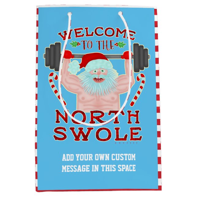 Funny Christmas Santa Claus Swole Weightlifter Medium Gift Bag (Front)