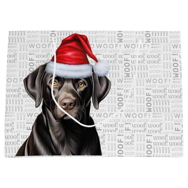 Funny Christmas Santa Dog Black Lab Holiday Large Gift Bag (Front)