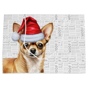 Funny Christmas Santa Dog Chihuahua Holiday Large Gift Bag