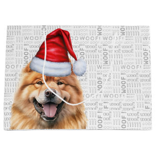 Funny Christmas Santa Dog Chow Chow Holiday Large Gift Bag