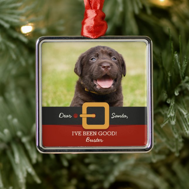 Funny Christmas Santa Dog Photo and Name Custom Metal Tree Decoration (Tree)