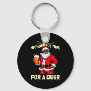 Funny Christmas Santa Drinking Beer Wonderful Time Key Ring