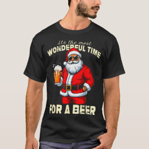 Funny Christmas Santa Drinking Beer Wonderful Time T-Shirt