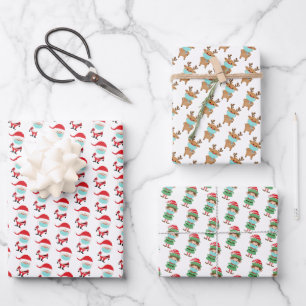 Funny Christmas Santa Elf Reindeer with Face Mask Wrapping Paper Sheet