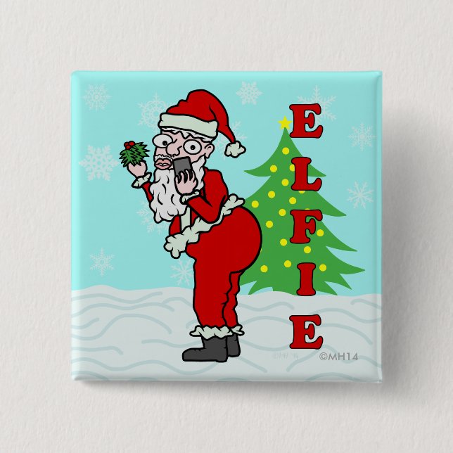 Funny Christmas Santa Elfie 15 Cm Square Badge (Front)
