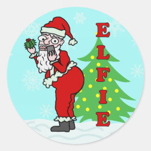 Funny Christmas Santa Elfie Classic Round Sticker