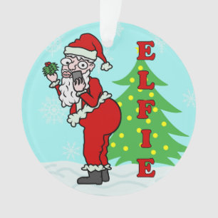 Funny Christmas Santa Elfie Ornament