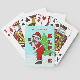 Funny Christmas Santa Elfie Personalised Playing Cards