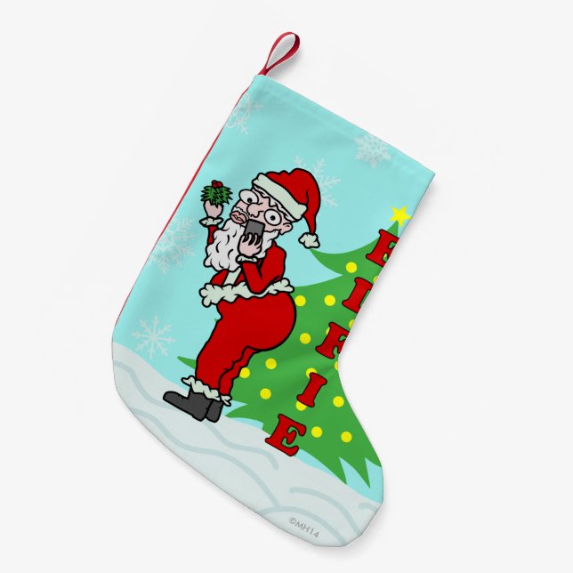 Funny Christmas Santa Elfie Small Christmas Stocking (Front (Hanging))