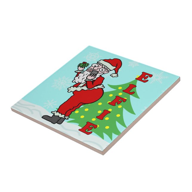 Funny Christmas Santa Elfie Tile (Side)