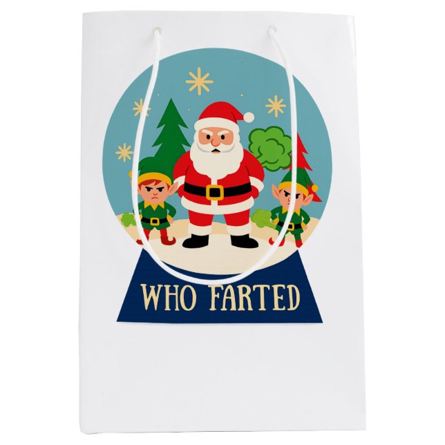 Funny Christmas Santa & Elves "Who Farted" Medium Gift Bag (Front)