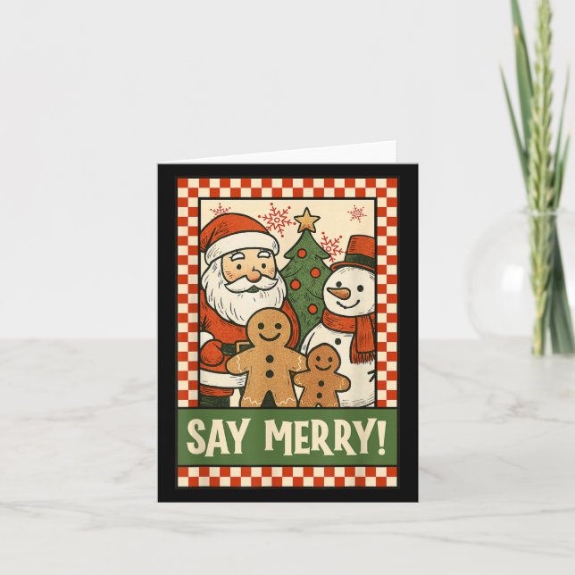 Funny Christmas Santa Gingerbread Snowman Selfie S Card (Front)