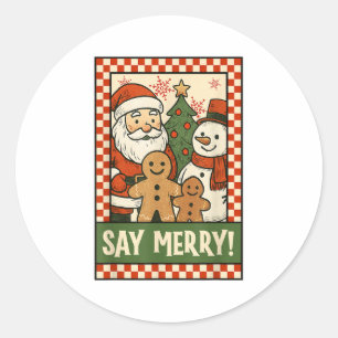 Funny Christmas Santa Gingerbread Snowman Selfie S Classic Round Sticker