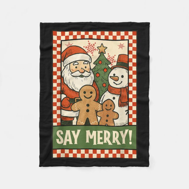 Funny Christmas Santa Gingerbread Snowman Selfie S Fleece Blanket (Front)