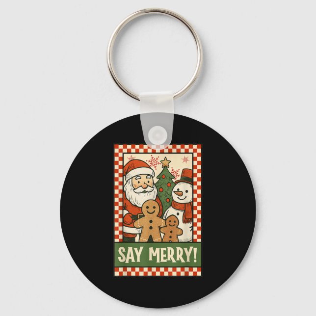 Funny Christmas Santa Gingerbread Snowman Selfie S Key Ring (Front)