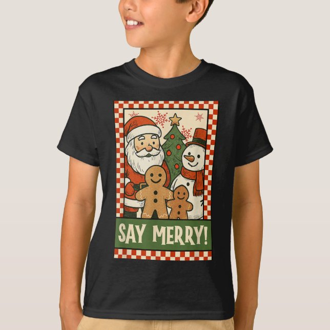 Funny Christmas Santa Gingerbread Snowman Selfie S T-Shirt (Front)