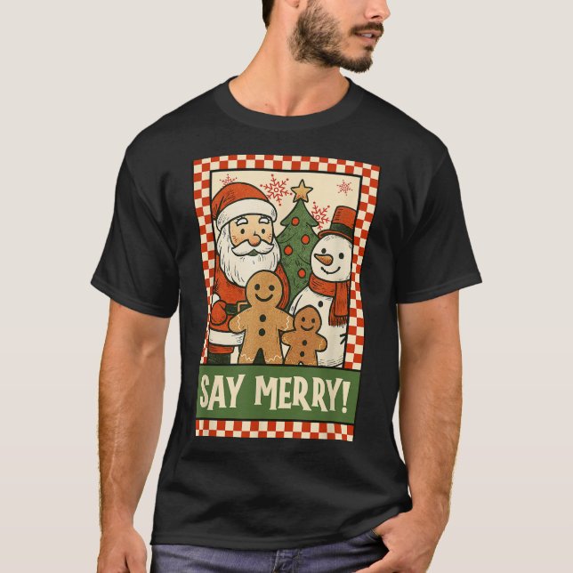 Funny Christmas Santa Gingerbread Snowman Selfie S T-Shirt (Front)