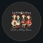 Funny Christmas Santa Goose Just A Jolly Goose Coz Classic Round Sticker<br><div class="desc">Funny Christmas Santa Goose Just A Jolly Goose Cosy Season</div>