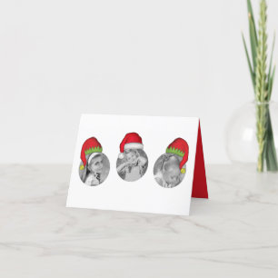 Funny Christmas Santa Hat Three Photo Holiday Card