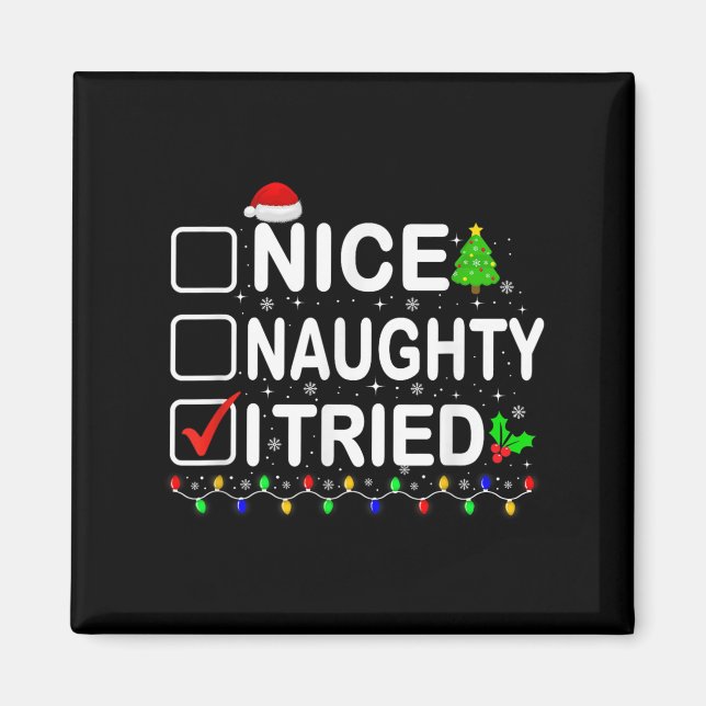 Funny Christmas Santa Hat Xmas Lights Nice Naughty Magnet (Front)