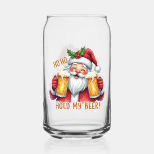 Funny Christmas Santa hold beer drinking party Can Glass