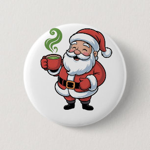 Funny Christmas Santa Hoolding a Matcha Drink 6 Cm Round Badge