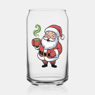 Funny Christmas Santa Hoolding a Matcha Drink   Can Glass