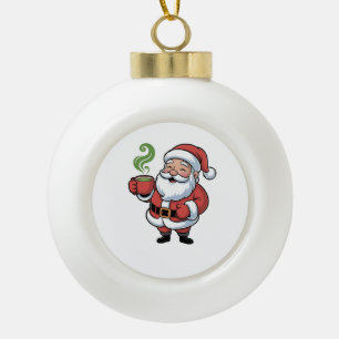 Funny Christmas Santa Hoolding a Matcha Drink Ceramic Ball Christmas Ornament