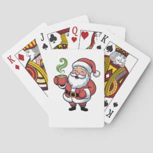 Funny Christmas Santa Hoolding a Matcha Drink Playing Cards