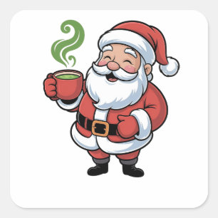 Funny Christmas Santa Hoolding a Matcha Drink   Square Sticker