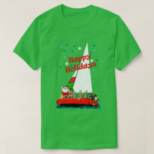 Funny Christmas Santa in Sailboat  sailor T-Shirt
