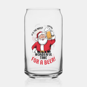 Funny Christmas Santa most wonderful time Can Glass