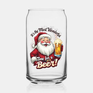 Funny Christmas Santa most wonderful time party Can Glass