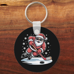 Funny Christmas Santa Playing Ice Hockey Xmas  Key Ring