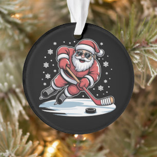 Funny Christmas Santa Playing Ice Hockey Xmas  Ornament