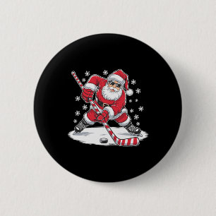 Funny Christmas Santa Playing Ice Hockey Xmas Spor 6 Cm Round Badge