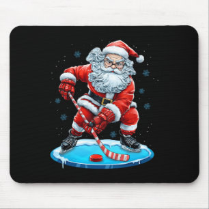 Funny Christmas Santa Playing Ice Hockey Xmas Spor Mouse Mat