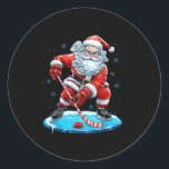 Funny Christmas Santa Playing Ice Hockey Xmas Srt  Classic Round Sticker<br><div class="desc">Funny Christmas Santa Playing Ice Hockey Xmas Srt</div>