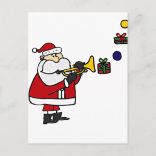 Funny Christmas Santa Playing Trumpet Holiday Postcard