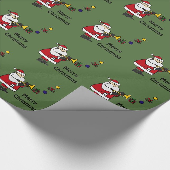 Funny Christmas Santa Playing Trumpet Wrapping Paper (Corner)