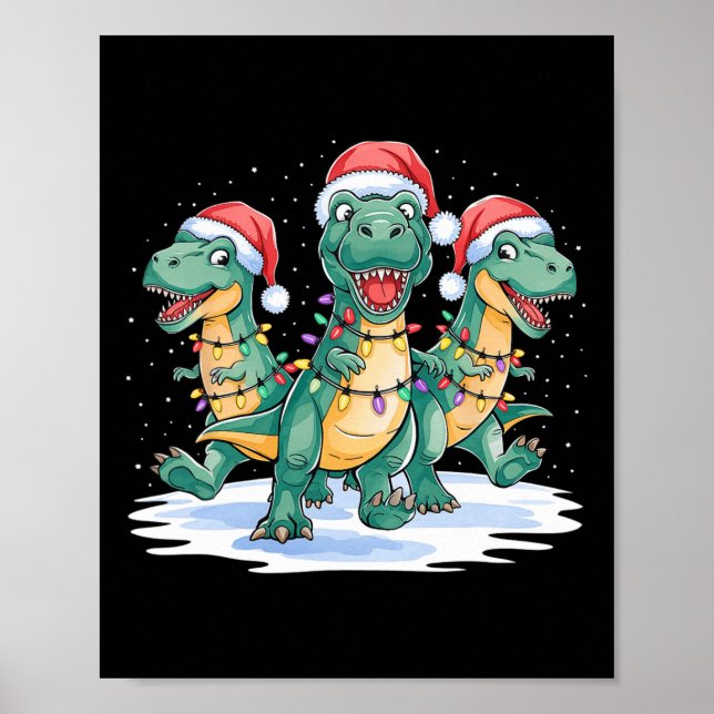 Funny Christmas Santa Reindeer Cute Dinosaur Santa Poster (Front)