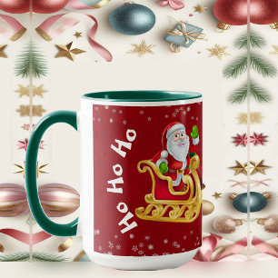 Funny Christmas Santa Reindeer Sleigh Ho-Ho-Ho Red Mug